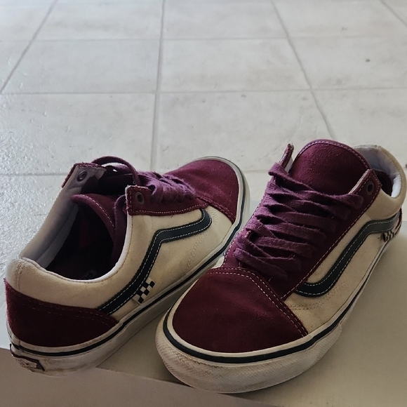 Vans Men's Burgundy and Cream Sneakers - Picture 2 of 6